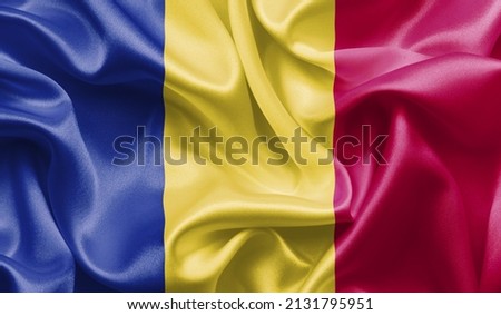 Romania close up of white textured cloth background flag waving Celebration, Beautifully waving flag Close up of flag.