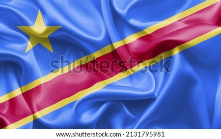 Republic of the Democratic Congo close up of white textured cloth background flag waving Celebration, Beautifully waving flag Close up of flag.