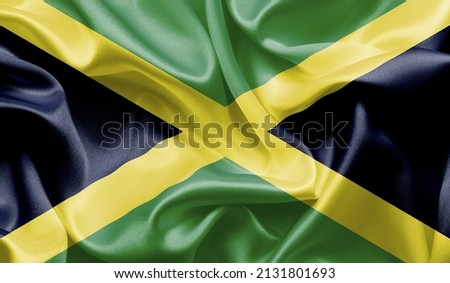 Jamaica close up of white textured cloth background flag waving Celebration, Beautifully waving flag Close up of flag.