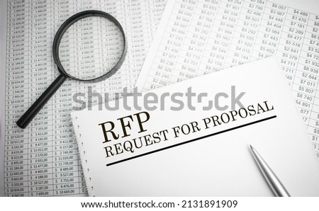 RFP - Request for Proposals. text on white paper on yellow background Royalty-Free Stock Photo #2131891909