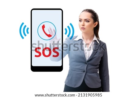 Businesswoman pressing SOS button in case of danger Royalty-Free Stock Photo #2131905985