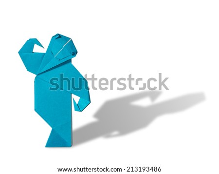 Blue Origami Monkey isolated on white