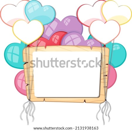 Empty board with pastel heart balloons illustration