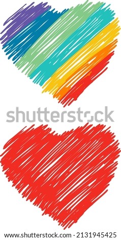 Rainbow heart written by red crayon illustration