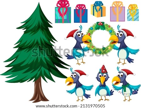 Christmas set with tree and decorations illustration