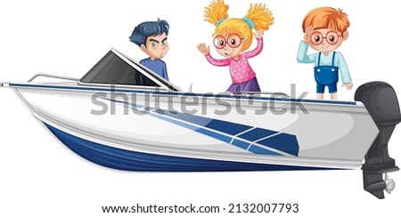 Christmas Boy and girl standing on a boat on a white background illustration