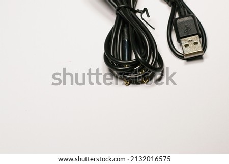 cable for charger and smartphone closeup isolate on white background,USB,aux