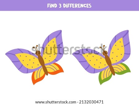 Find three differences between two pictures of butterfly.
