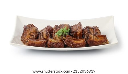pork ribs Stew with belly pork(Chinese food) isolated on white background with clipping path. Royalty-Free Stock Photo #2132036919