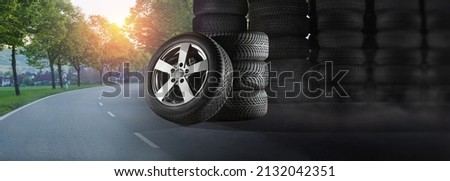 Car tires   green warehouse sale Royalty-Free Stock Photo #2132042351