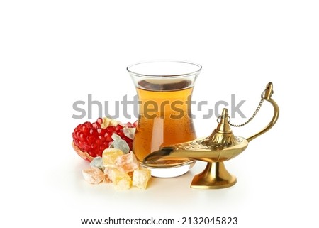 Ramadan Kareem food isolated on white background