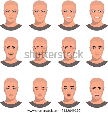 	
A set of different facial expressions of a bald man. Isolated vector illustration