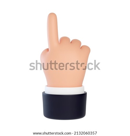 High quality 3D business hand gestures. 3d hand points index finger up. back of the hand. Friendly funny cartoon style isolated on white background. Royalty-Free Stock Photo #2132060357