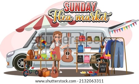 Sunday flea market concept with clothing shop illustration