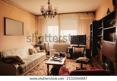 Interior of an old room, ordinary look of a home from Balkans from 80's.  Royalty-Free Stock Photo #2132066887