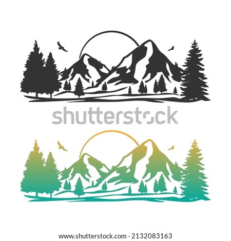Mountain Landmark Illustration Clip Art Design Shape. Adventure Alpine Valley Silhouette Icon Vector.