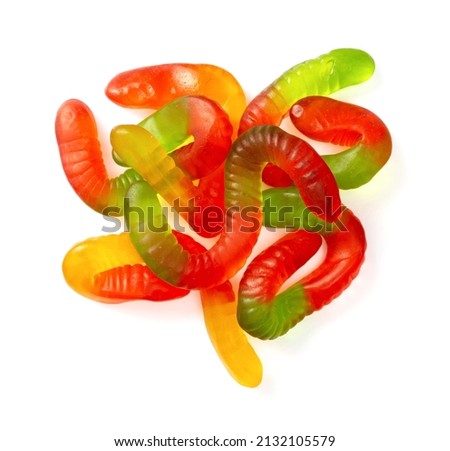 Gummy worms isolated on the white background, top view