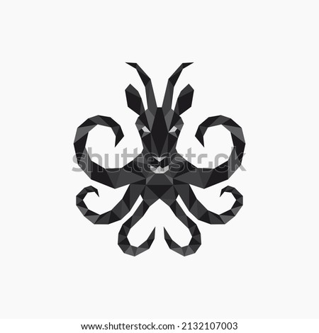 head goat with octopus body and tentacle. polygonal geometric vector illustration logo