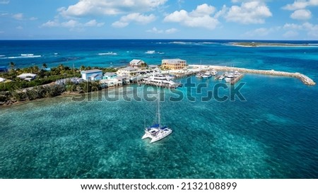 Aerial view of the Flying Fish Marina, next to Clarence Town, Long Island, Bahamas Royalty-Free Stock Photo #2132108899