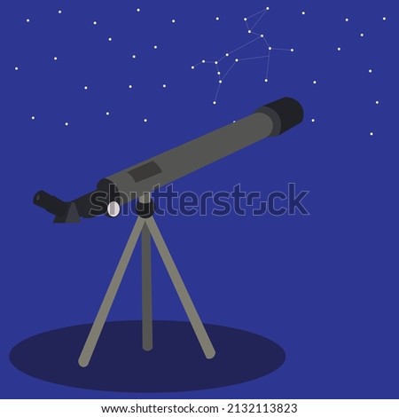 Animated telescope on a starry sky background. The constellation Canis Major among the stars