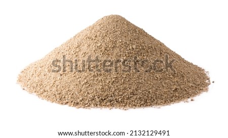 pile of dry sharp sand, also known as course sand or pit sand, very commonly used for making concrete, isolated on white background Royalty-Free Stock Photo #2132129491