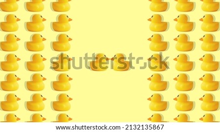 pattern with yellow rubber ducks with shadows on a white background