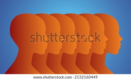Human profiles in a row. Vector illustration. Dimension 16:9.