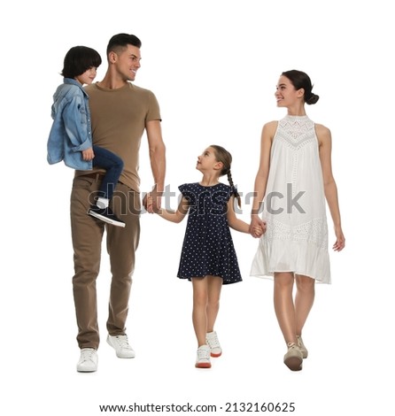 Children with their parents on white background