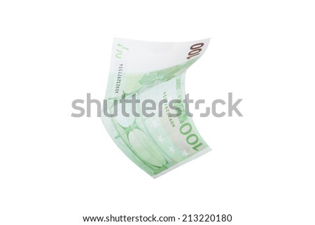 Single one hundred euro money banknote, isolated on white background.