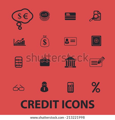 credit bank, investment, money isolated icons, signs, symbols, illustrations, silhouettes, vectors set