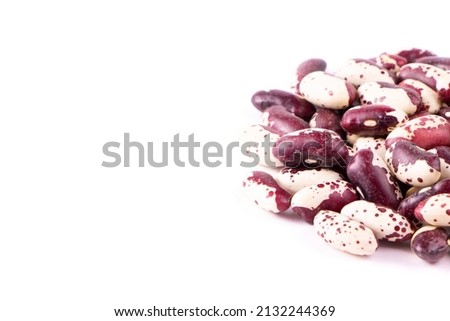 Red Anasazi Beans isolated on a white background. Spotted beans.Kidney beans.Haricot beans. Copy space.