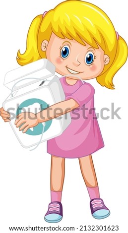 A little girl holding floss on white background illustration