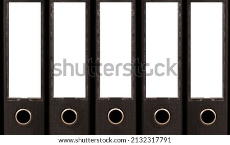 Mockup white spine label of office document folders standing in a row