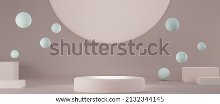 Empty podium for packaging presentation isolated beige background. Realistic rendering, 3d illustration.