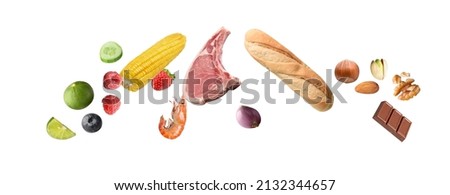 
food grocery basket,food choice buy in supermarket,food ingredient float  Royalty-Free Stock Photo #2132344657