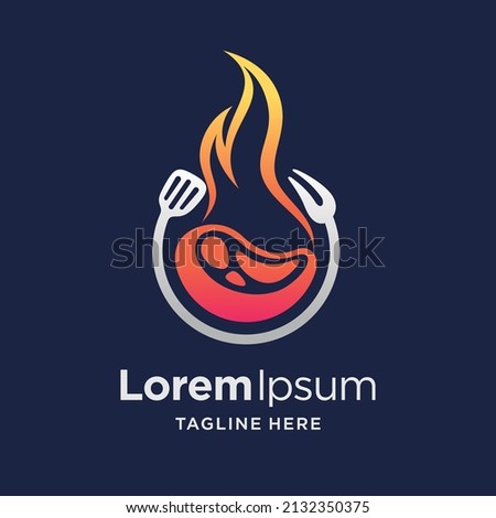 hot grill logo with meat concept