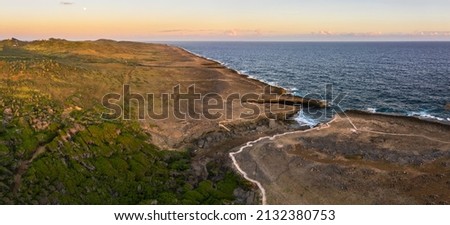 Aerial view of coast scenery with the ocean, cliff, along the raw north side, Curacao, Caribbean