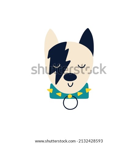 Rock dog. Vector cartoon character in rock accessories. Isolate illustration on white background for kids in funny doodle style