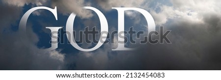 The concept of almighty god in heaven. Religious sign amongst clouds. Royalty-Free Stock Photo #2132454083