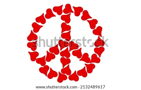peace symbol with hearts on white background