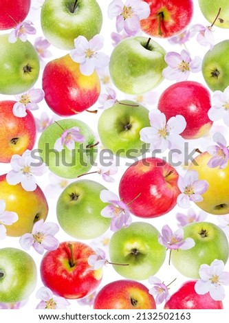 Colorful apples with leaves isolated on white background. Beautiful background with apples. organic products