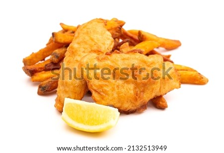 A Meal of Fish and Chips Isolated on a White Background