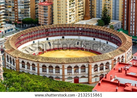 Malaga, Andalusia, Spain: Malagueta,  the corrida (bullring) bullfighting stadium in Plaza de Torros Royalty-Free Stock Photo #2132515861