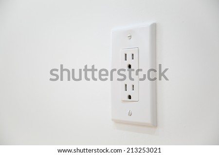 White Electrical Outlet and Wall Plate at the white wall Royalty-Free Stock Photo #213253021
