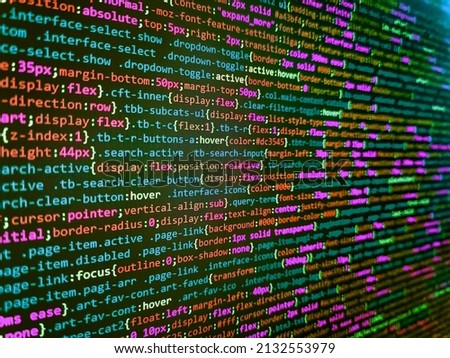 Technology concept hex code digital background. Lines of code of a software with several colors. Information technology website coding standards for web design. RNN Neural Network source code