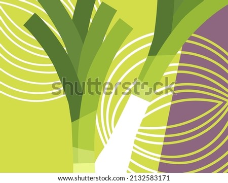 Abstract vegetable design in flat cut out style. Leeks silhouette and cross section. Vector illustration. Royalty-Free Stock Photo #2132583171