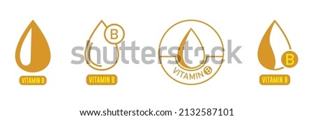 vitamin b logo, drop, supplement, icon set vector illustration Royalty-Free Stock Photo #2132587101