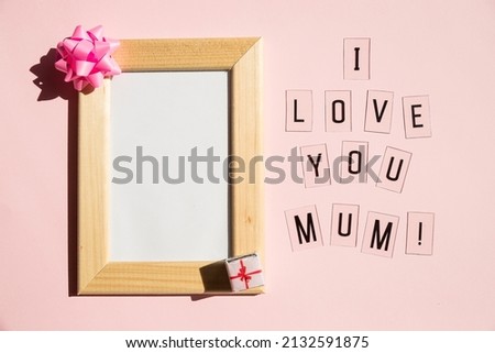 Design concept.Poster wooden frame mockup. Little frame for painting, photo or poster. . Happy Mother's Day. Happy birthday, wedding. Holiday card.
