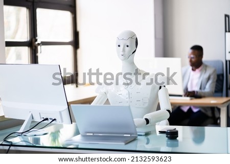 Artificial Intelligence Smart Robot Replacing Human Jobs Royalty-Free Stock Photo #2132593623