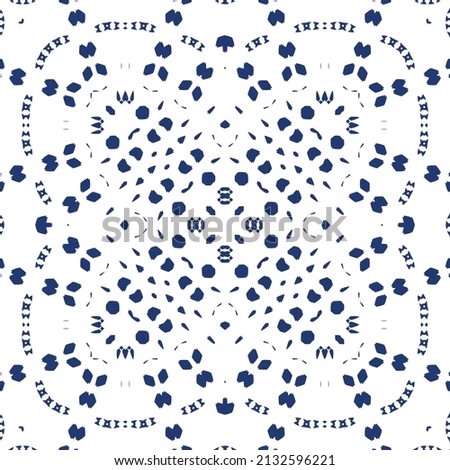 Antique portuguese azulejo ceramic. Vector seamless pattern collage. Kitchen design. Blue floral and abstract decor for scrapbooking, smartphone cases, T-shirts, bags or linens.
